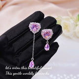 Heart Earrings Pink Zircon Asymmetrical Female Wedding Girl Gift