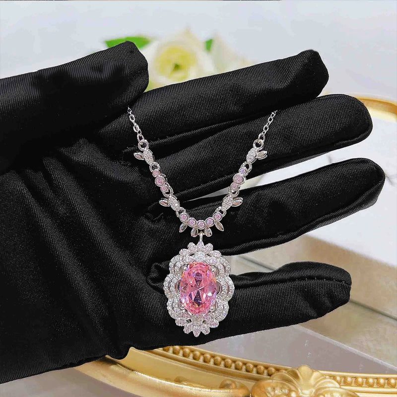 Cherry Blossom Pink Necklace Zircon Jewelry Wedding Girl Gift