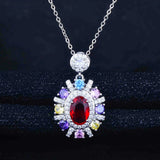 Colorful Necklace Red Diamond Female Brilliant Jewelry Wedding Girl Gift