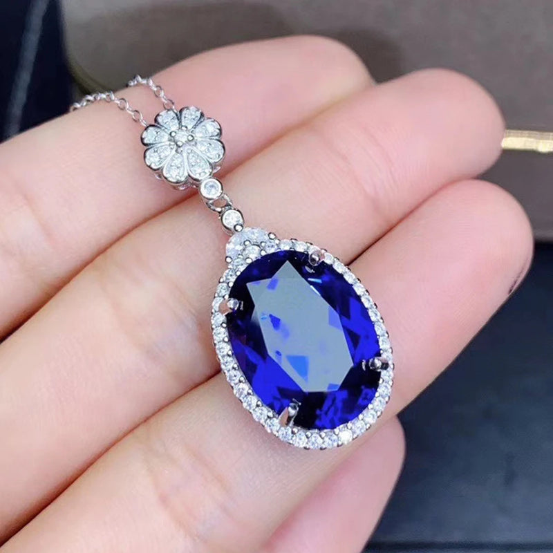 Women Necklace Oval Necklace Sapphire Zircon Brilliant Jewelry Girl Gift