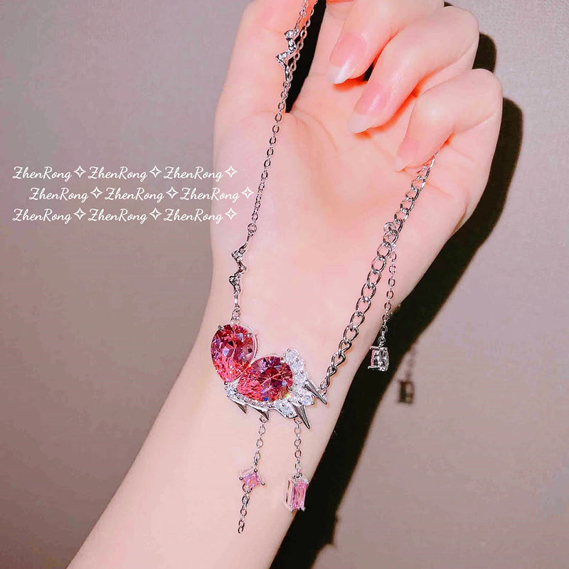 Pink Heart Necklace Zircon Female Jewelry Wedding Gift