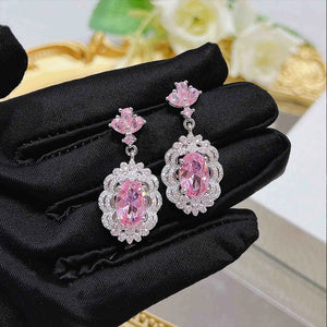 Cherry Blossom Pink Zircon Earrings Brilliant Jewelry for Women