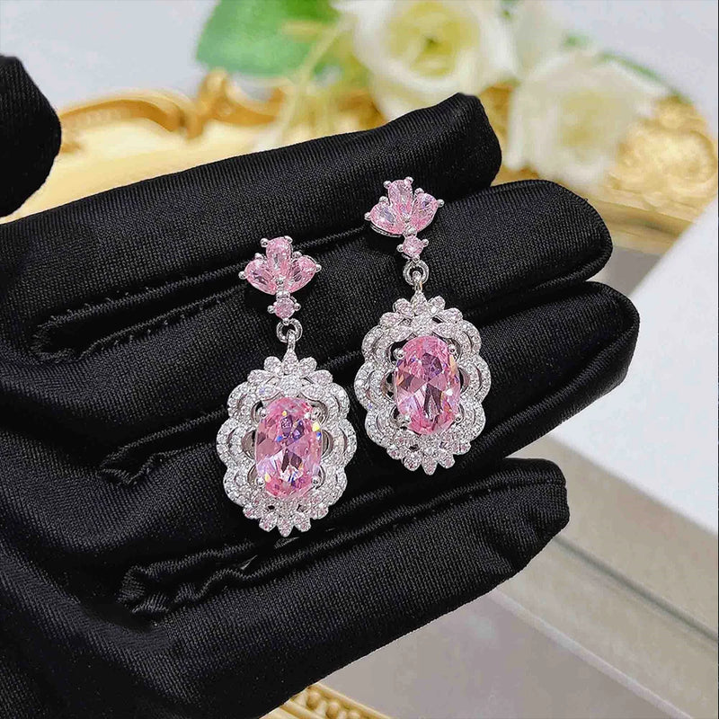 Cherry Blossom Pink Zircon Earrings Brilliant Jewelry for Women