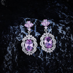 Cherry Blossom Pink Zircon Earrings Brilliant Jewelry for Women