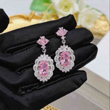 Cherry Blossom Pink Zircon Earrings Brilliant Jewelry for Women