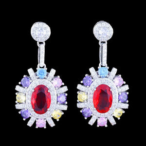 Women's Colorful Red Diamond Earrings Wedding Party Gift