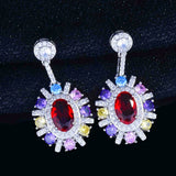 Women's Colorful Red Diamond Earrings Wedding Party Gift