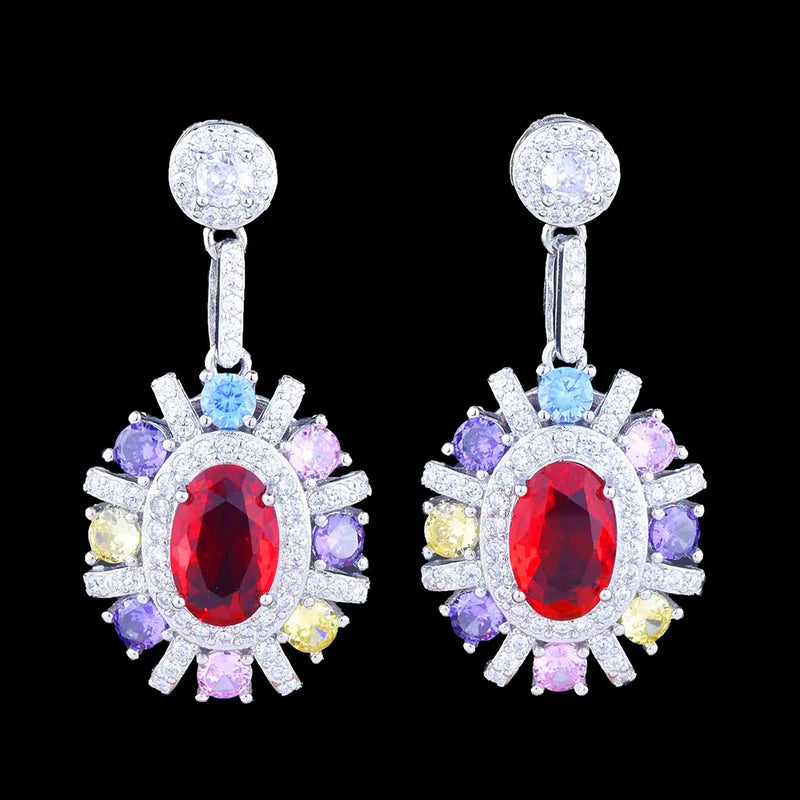 Women's Colorful Red Diamond Earrings Wedding Party Gift