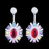 Women's Colorful Red Diamond Earrings Wedding Party Gift