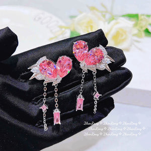Pink Heart Earrings Zircon Jewelry Wedding Gift