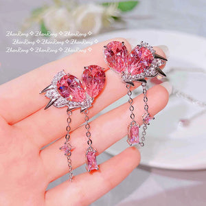 Pink Heart Earrings Zircon Jewelry Wedding Gift