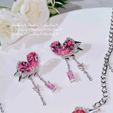Pink Heart Earrings Zircon Jewelry Wedding Gift