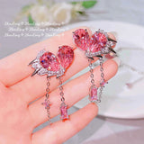 Pink Heart Earrings Zircon Jewelry Wedding Gift