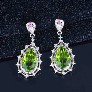 Green Diamond Zircon Water Drop Earrings - Wedding Jewelry Gift