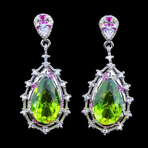 Green Diamond Zircon Water Drop Earrings - Wedding Jewelry Gift