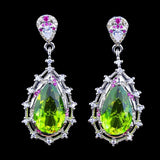Green Diamond Zircon Water Drop Earrings - Wedding Jewelry Gift
