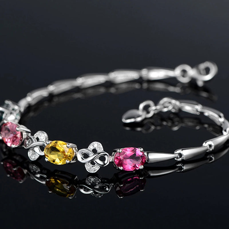 Elegant Women's Bracelet with Synthetic Gems and Colored Diamonds