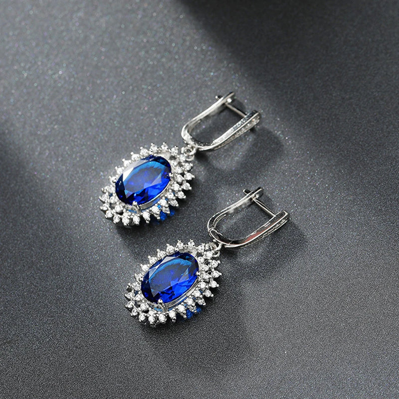 Original Oval Spinel Sapphire Earrings Wedding Party Jewelry