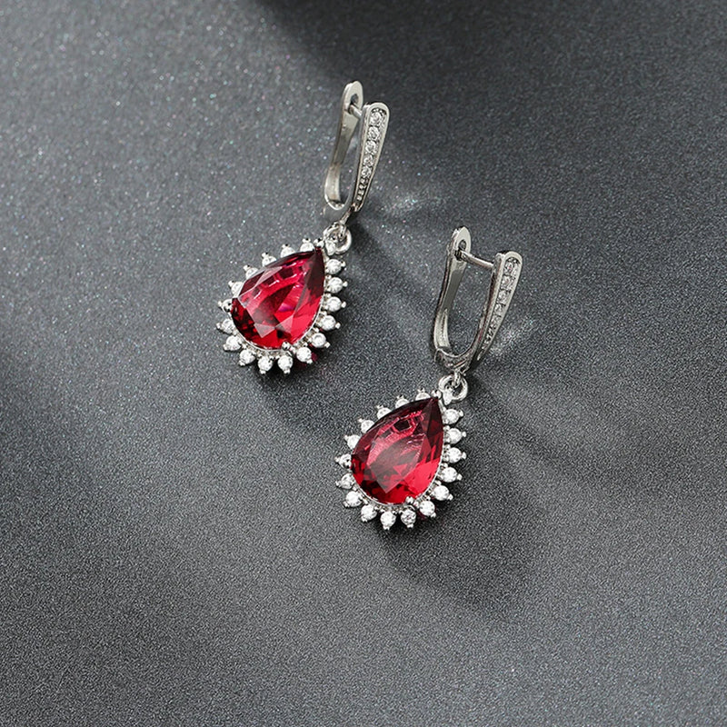 Ruby Water Drop Earrings Wedding Gift Party