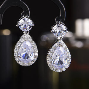 High Carbon Diamond Stud Earrings Zircon Water Drop Sparkle