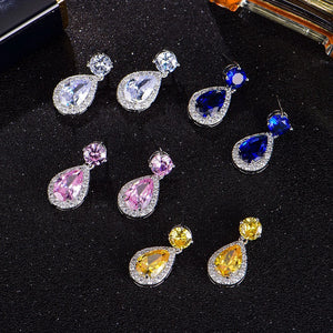 High Carbon Diamond Stud Earrings Zircon Water Drop Sparkle