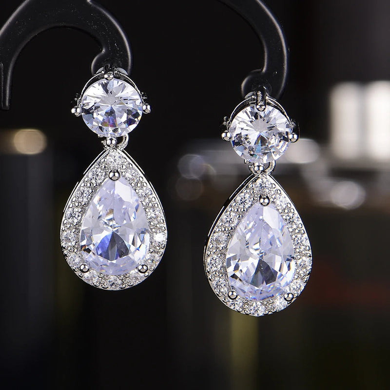 High Carbon Diamond Stud Earrings Zircon Water Drop Sparkle