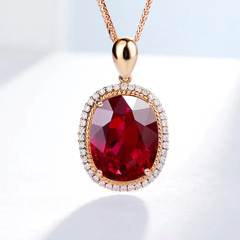 Large Oval Rubellite Pendant Necklace with High Carbon Diamond