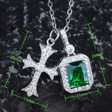 Geometric Emerald Cross Necklace with Zircon Jewelry for Women