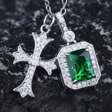 Geometric Emerald Cross Necklace with Zircon Jewelry for Women