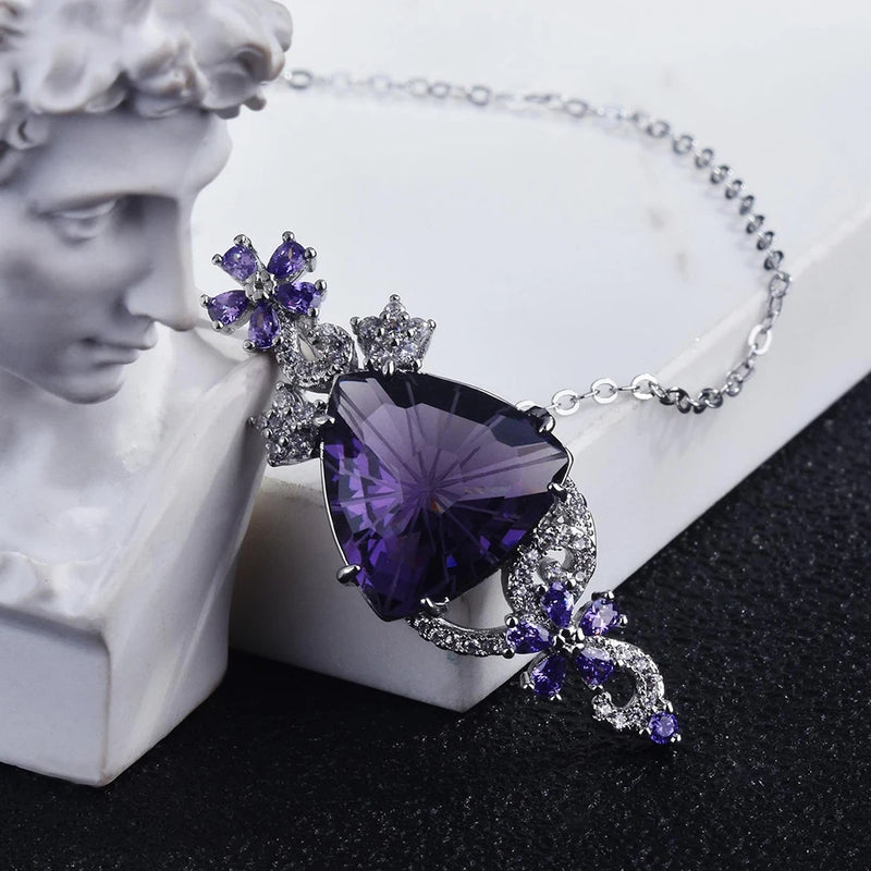 Geometric Amethyst Necklace with Zircon Jewelry