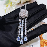 Water Drop Camellia Necklace Brilliant Zircon Jewelry