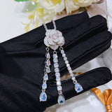 Water Drop Camellia Necklace Brilliant Zircon Jewelry