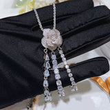 Water Drop Camellia Necklace Brilliant Zircon Jewelry