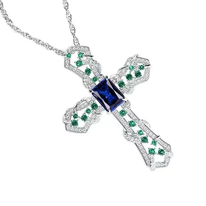 Women's Emerald Cross Necklace Zircon Jewelry Holiday Party