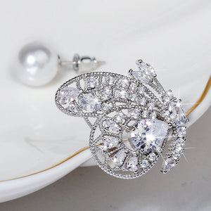 Asymmetric Butterfly Pearl Earrings Bright Zircon Girl's Gift