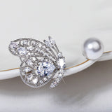 Asymmetric Butterfly Pearl Earrings Bright Zircon Girl's Gift
