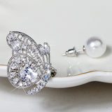 Asymmetric Butterfly Pearl Earrings Bright Zircon Girl's Gift