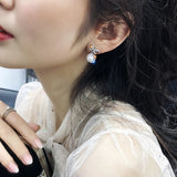 Bow Pearl Earrings Brilliant Zircon Girl's Gift Party