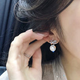 Bow Pearl Earrings Brilliant Zircon Girl's Gift Party