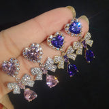Heart Bow Earrings Female Jewelry Zircon Girl's Gift Party