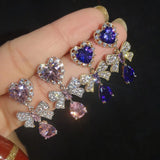 Heart Bow Earrings Female Jewelry Zircon Girl's Gift Party
