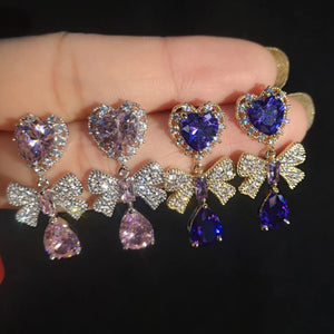 Heart Bow Earrings Female Jewelry Zircon Girl's Gift Party