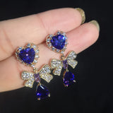 Heart Bow Earrings Female Jewelry Zircon Girl's Gift Party