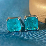 Lake Green Square Diamond Earrings Brilliant Zircon Girl's Gift