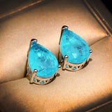 Green Zircon Water Drop Earrings for Women, Party Jewelry
