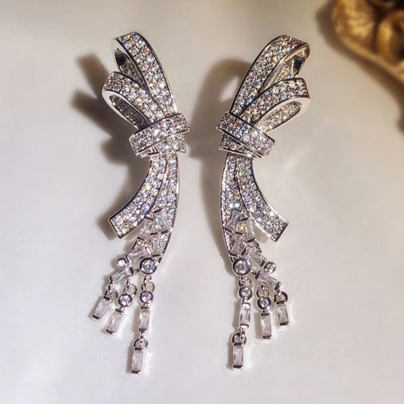 Tassel Bow Women Earrings Zircon Jewelry Girl's Gift