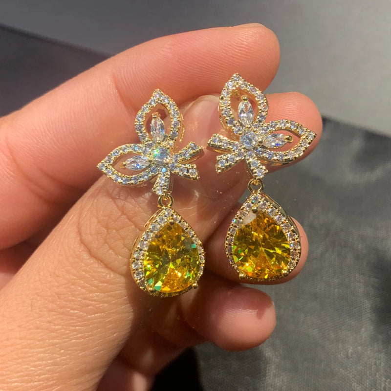 Wings Water Drops Earrings Zircon Girl's Gift Party