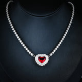 Tennis Necklace Red Diamond Heart Ladies Jewelry