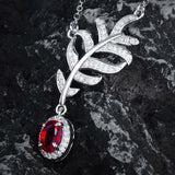 Women Ruby Feather Collar Chain Jewelry Girl's Holiday Gift Party