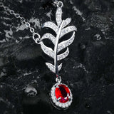 Women Ruby Feather Collar Chain Jewelry Girl's Holiday Gift Party